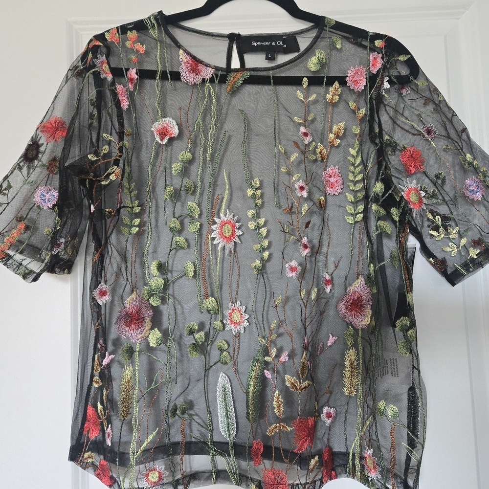 Sheer Floral Embroidered Top - Picture 8 of 10